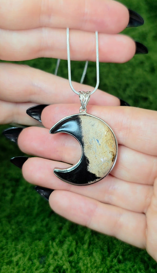 Fossilized Palm Root Moon Pendant