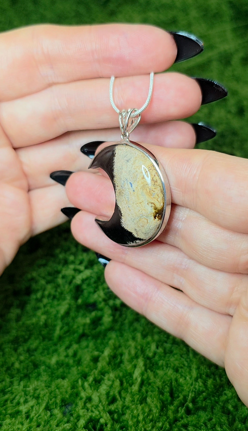 Fossilized Palm Root Moon Pendant