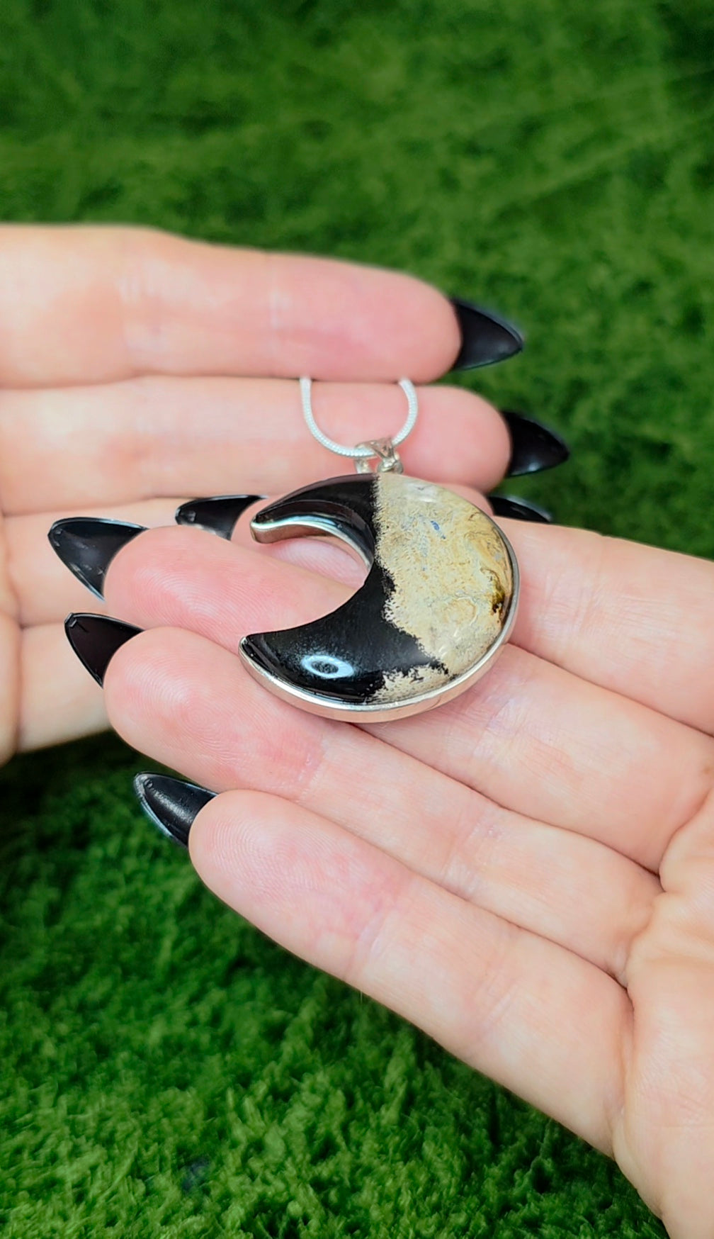 Fossilized Palm Root Moon Pendant