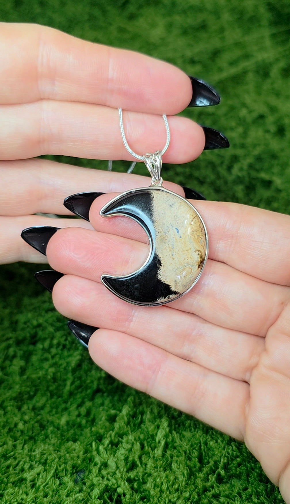 Fossilized Palm Root Moon Pendant