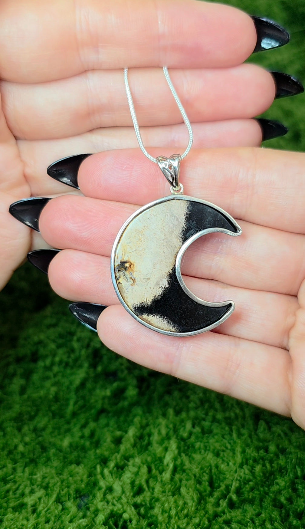 Fossilized Palm Root Moon Pendant