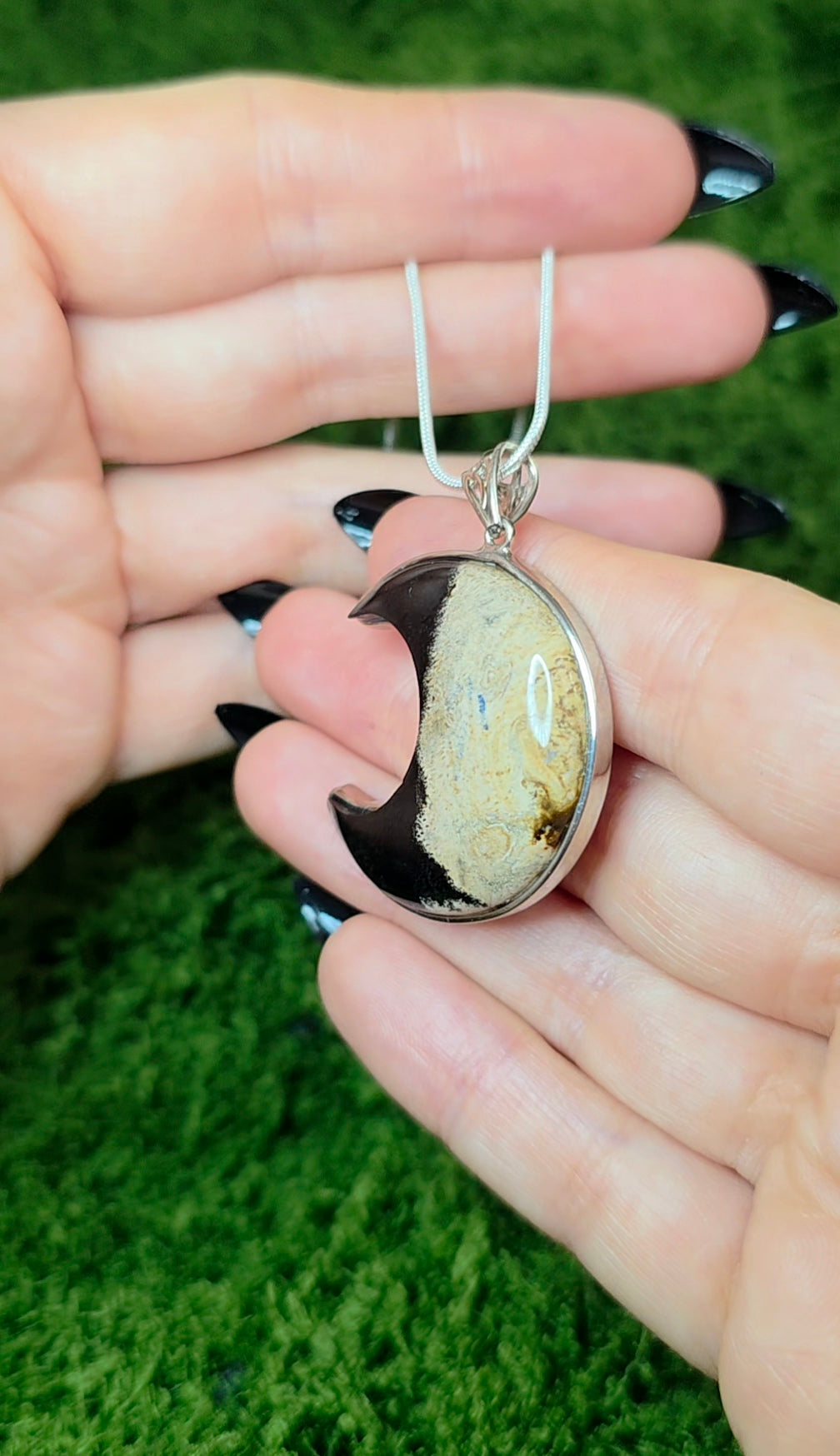 Fossilized Palm Root Moon Pendant