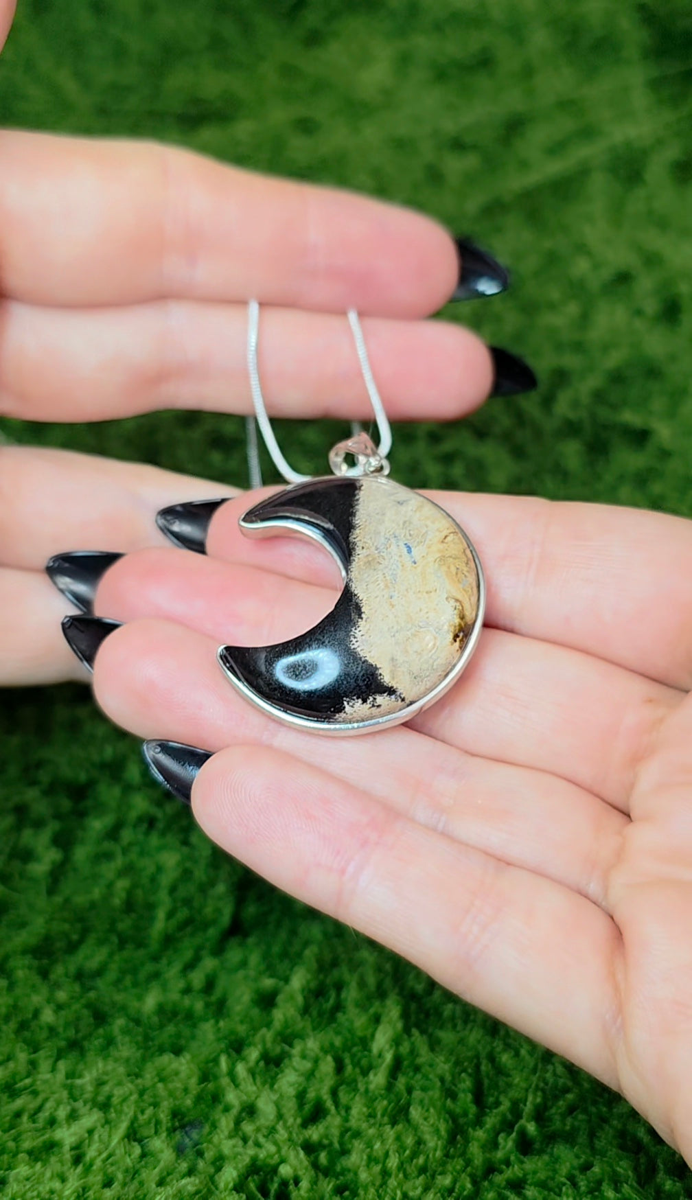 Fossilized Palm Root Moon Pendant