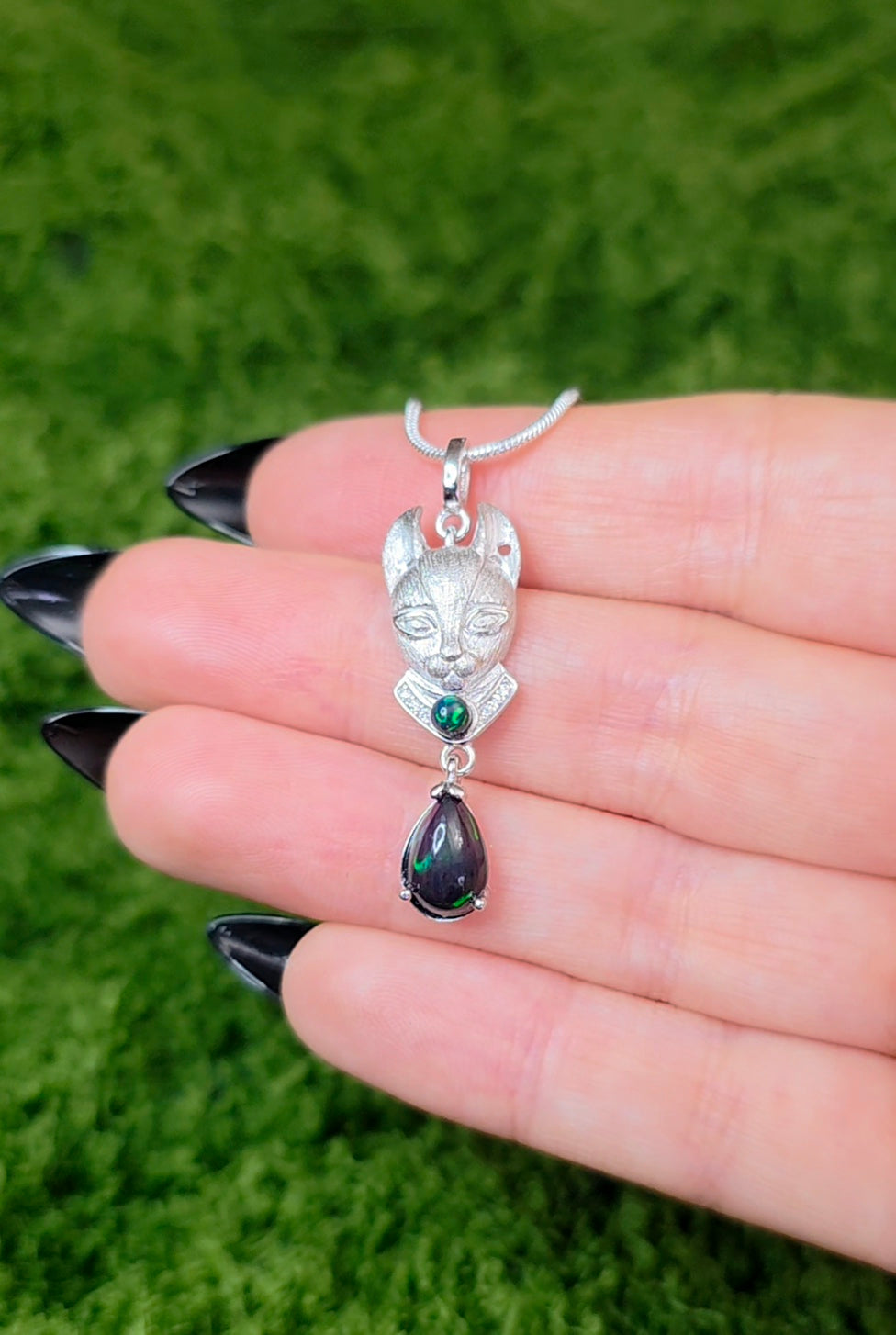Black Opal Cat Pendant