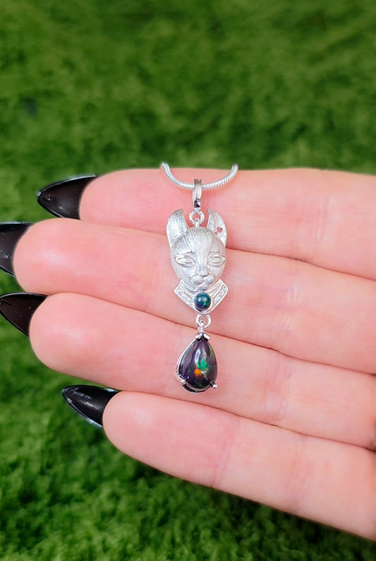Black Opal Cat Pendant