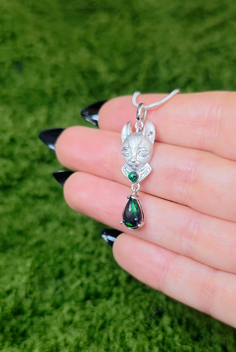 Black Opal Cat Pendant