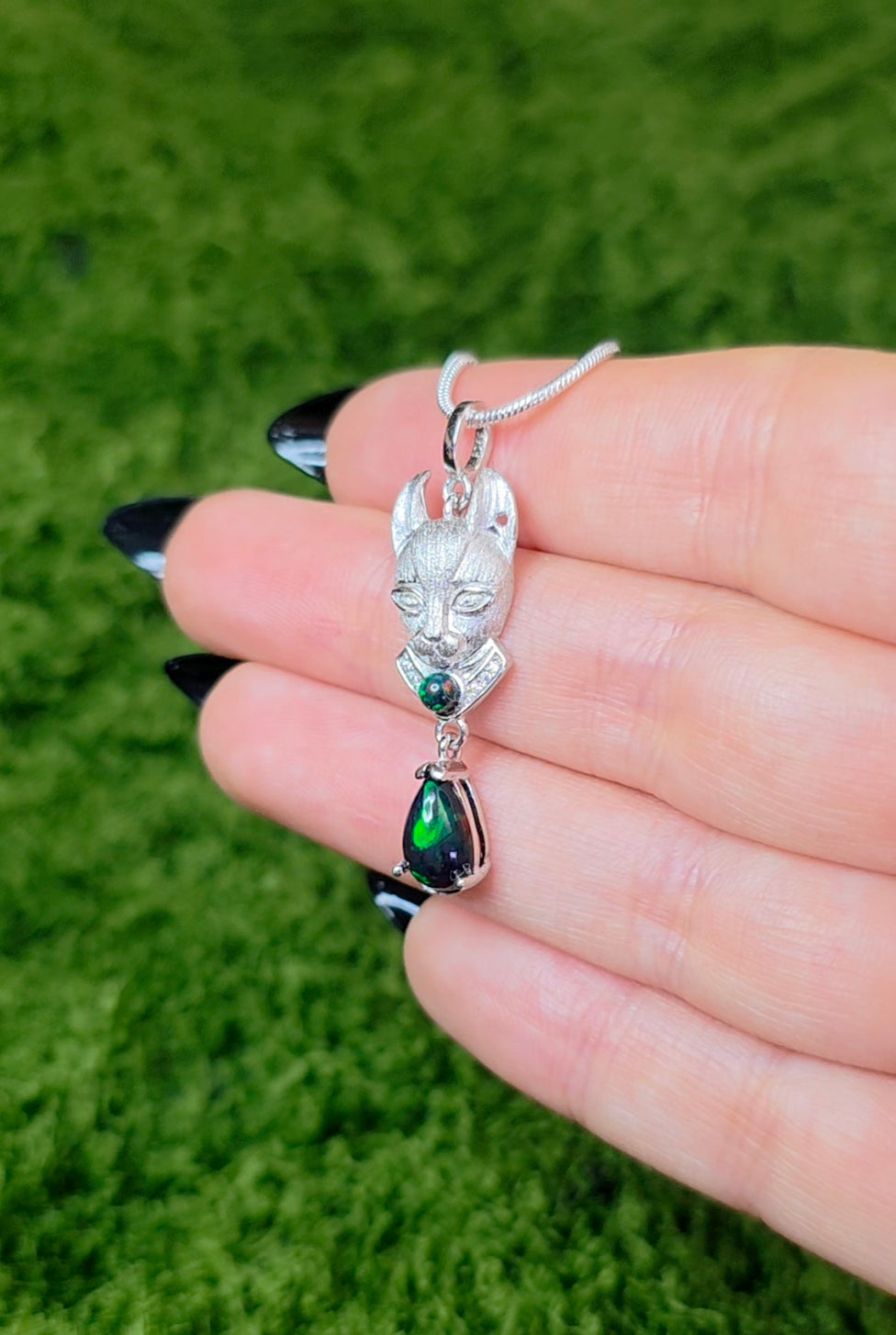 Black Opal Cat Pendant