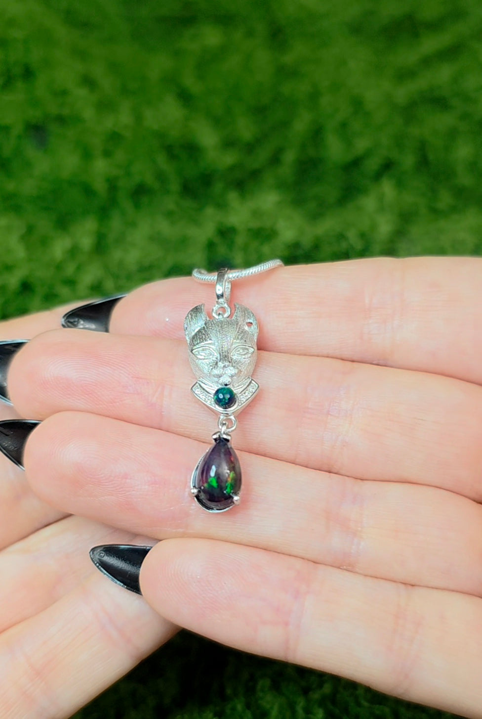 Black Opal Cat Pendant