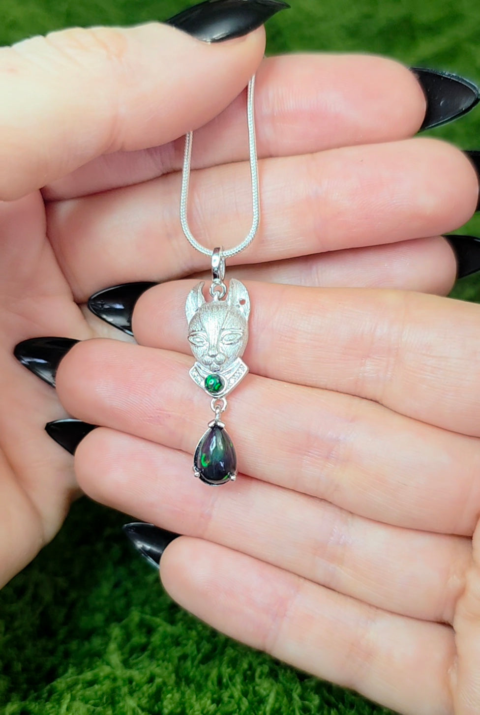 Black Opal Cat Pendant