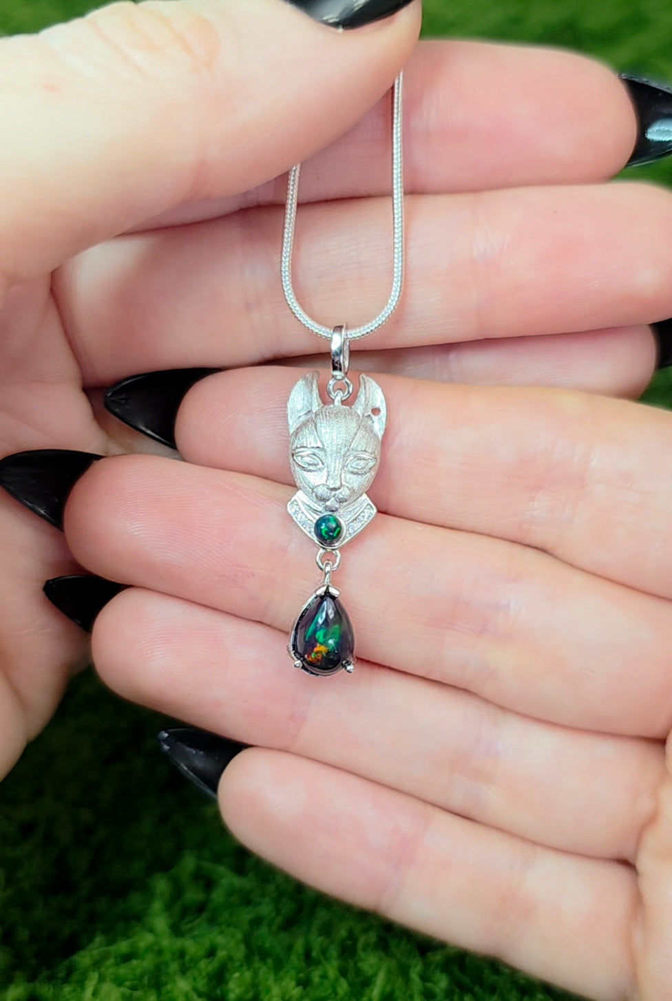 Black Opal Cat Pendant