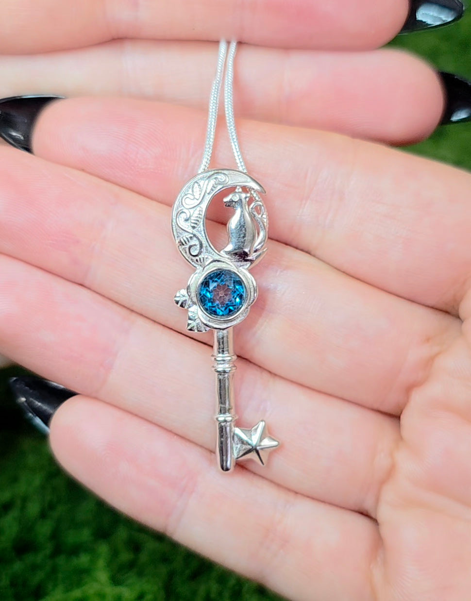 Blue Topaz Key Pendant