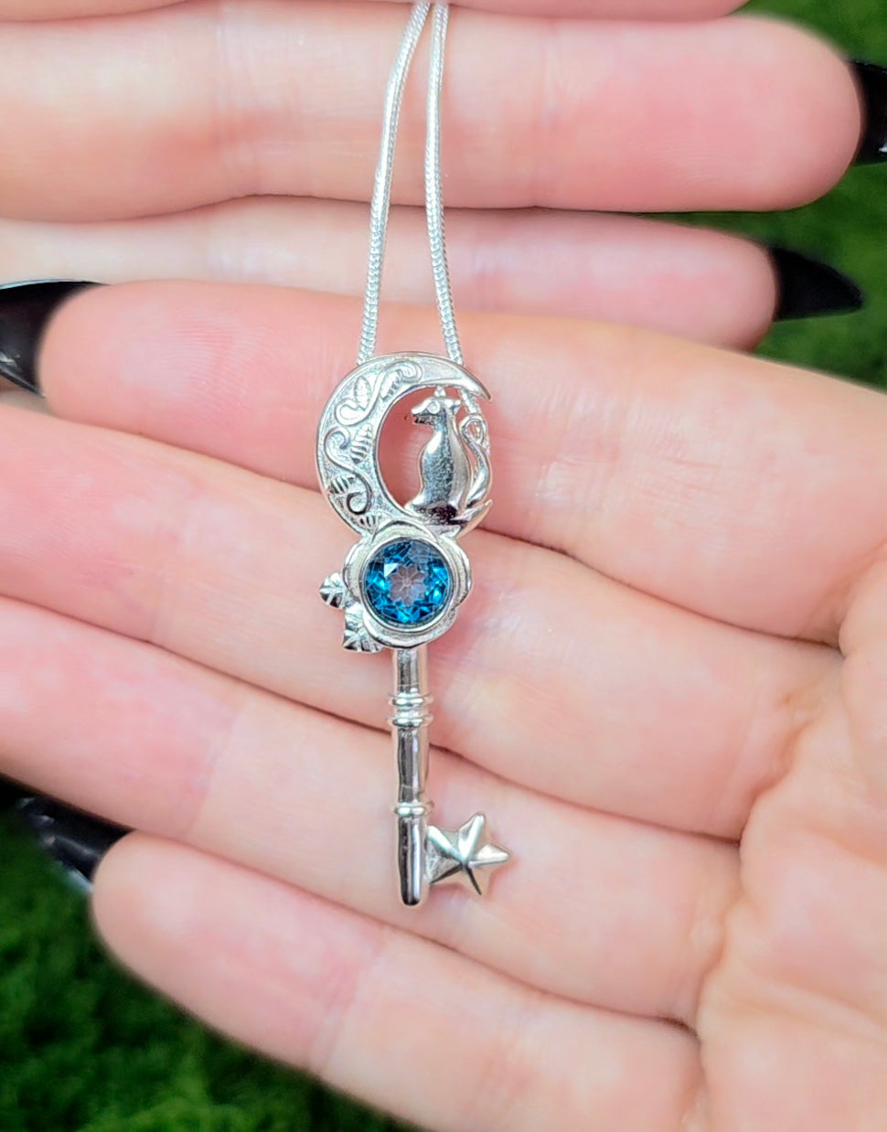 Blue Topaz Key Pendant