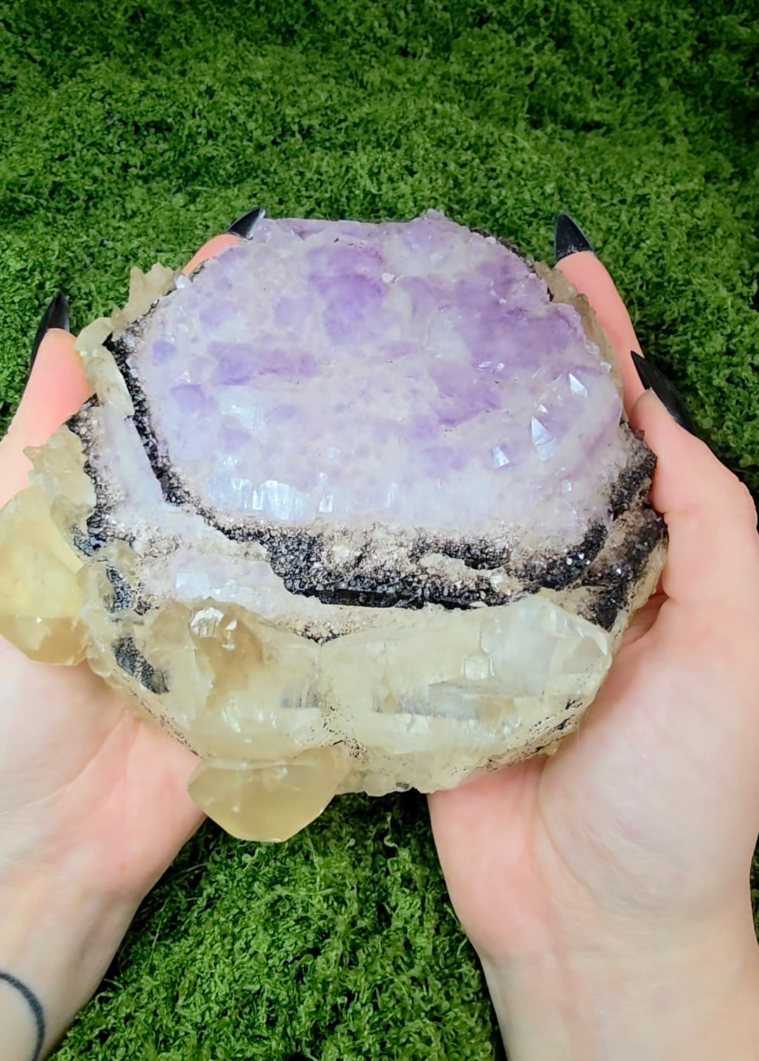 Amethyst, Calcite, and Goethite Specimen