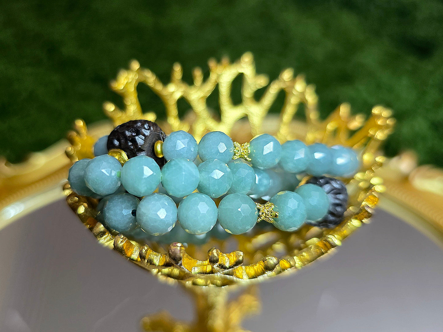 Jadeite and Wood Stretch Buddist Bracelet A