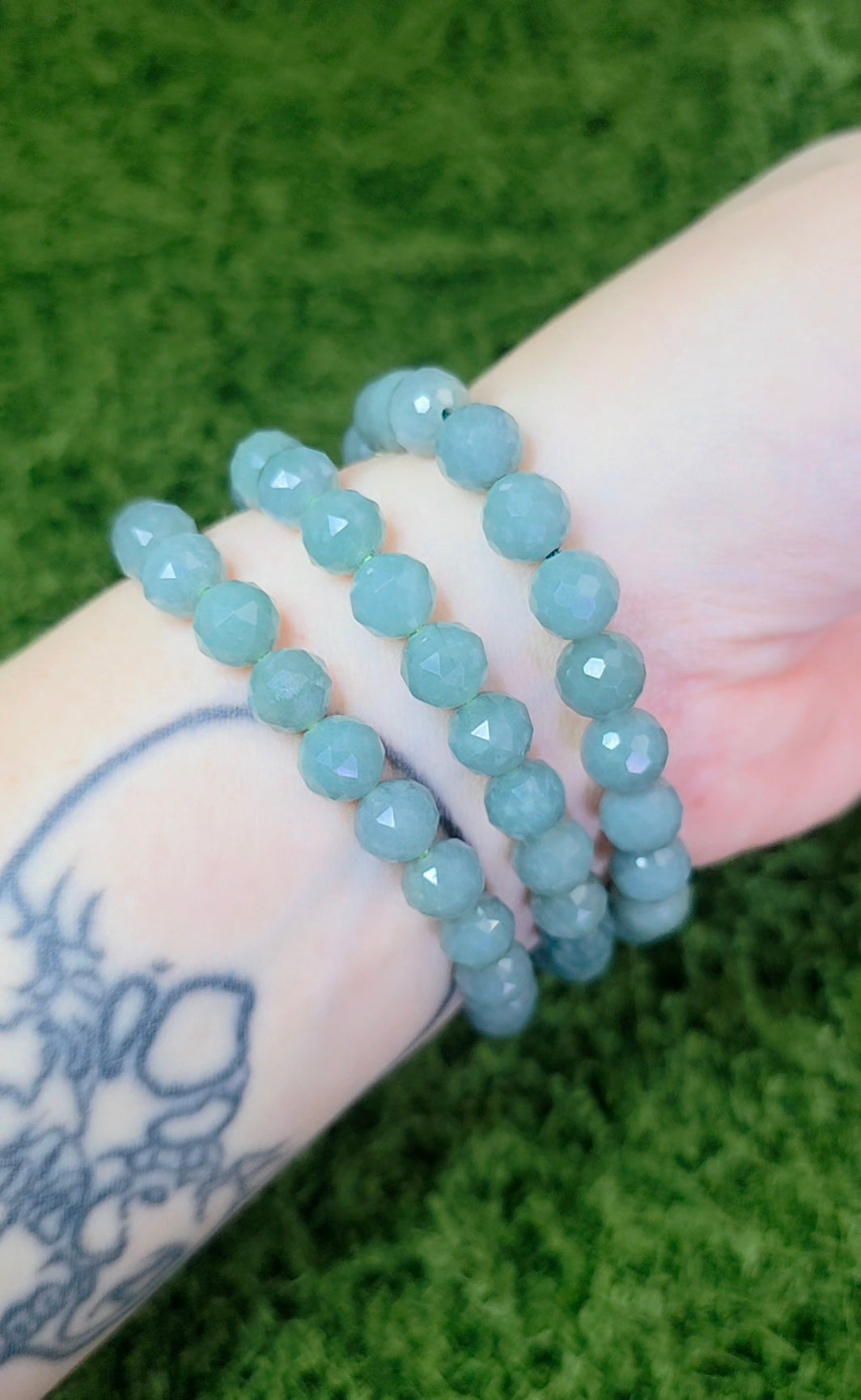 Jadeite and Wood Stretch Buddist Bracelet A