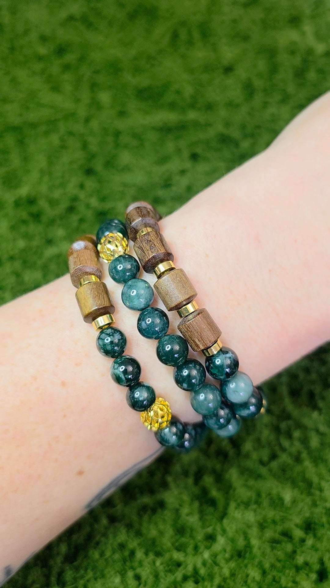 Jadeite and Wood Stretch Bracelet