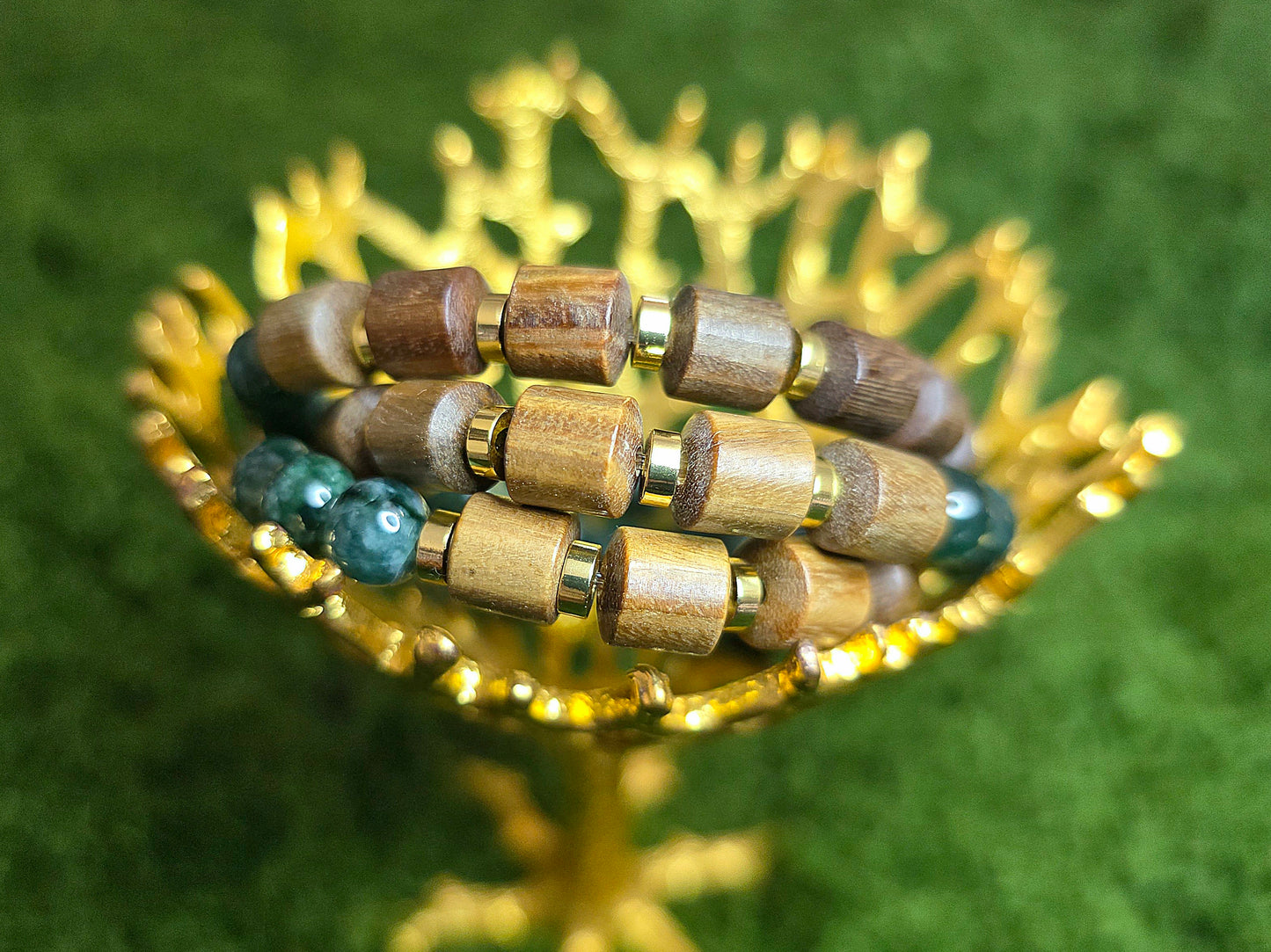 Jadeite and Wood Stretch Bracelet