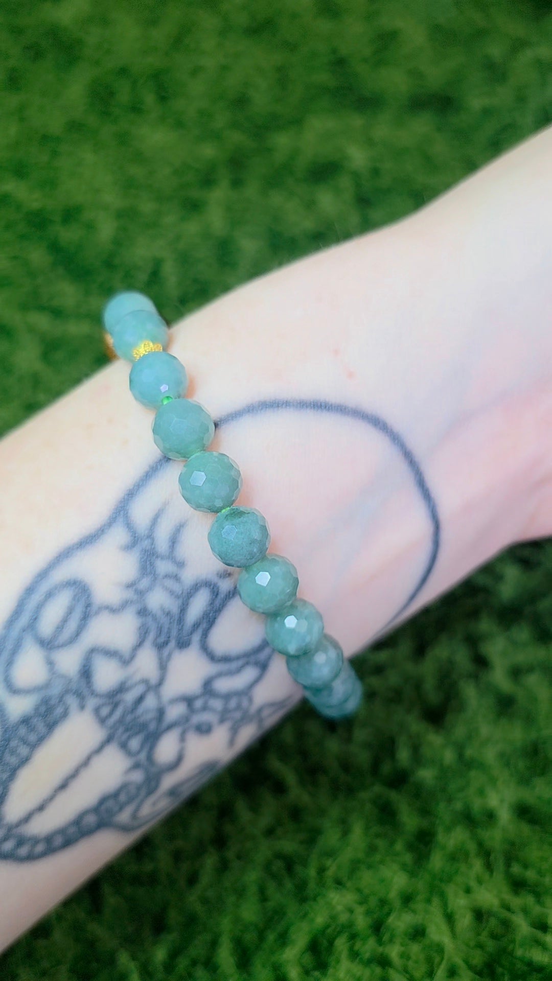 Jadeite and Wood Stretch Buddist Bracelet B