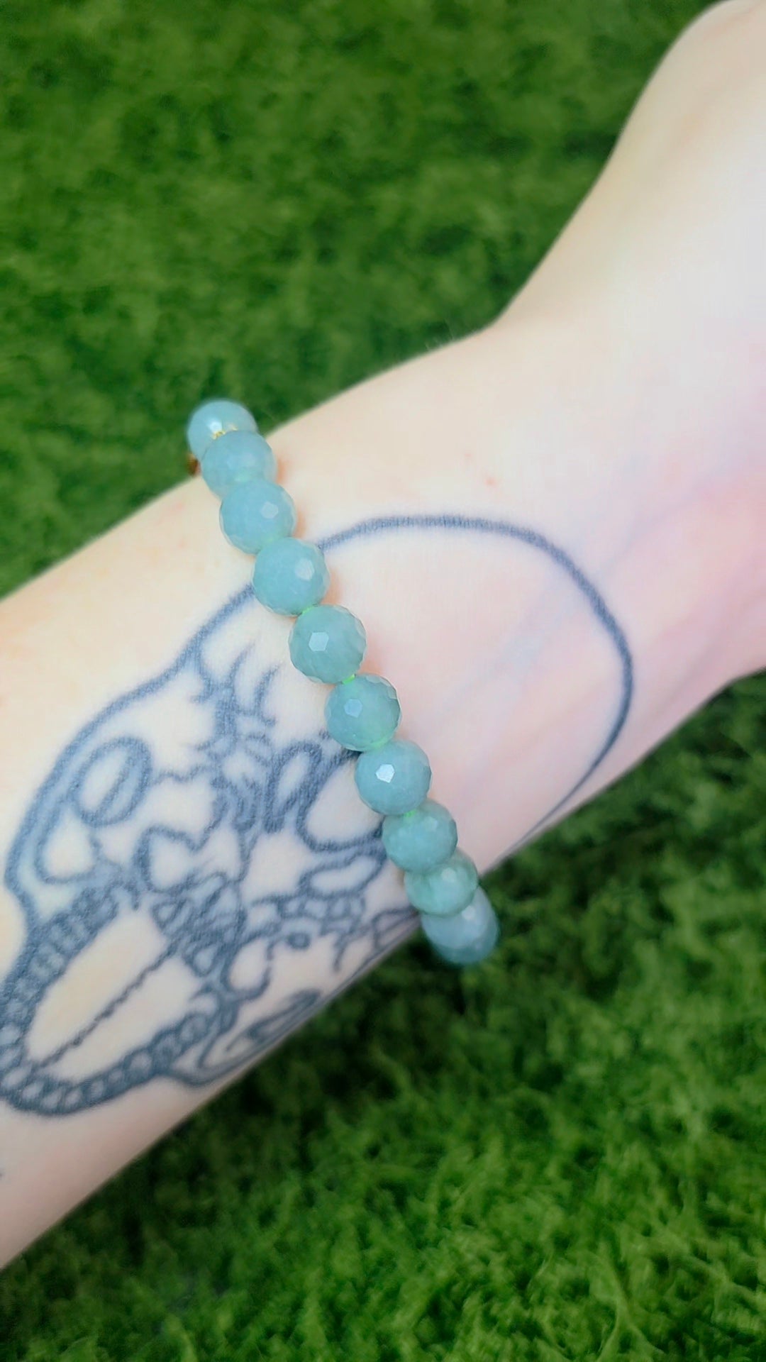 Jadeite and Wood Stretch Taotie Mask Bracelet