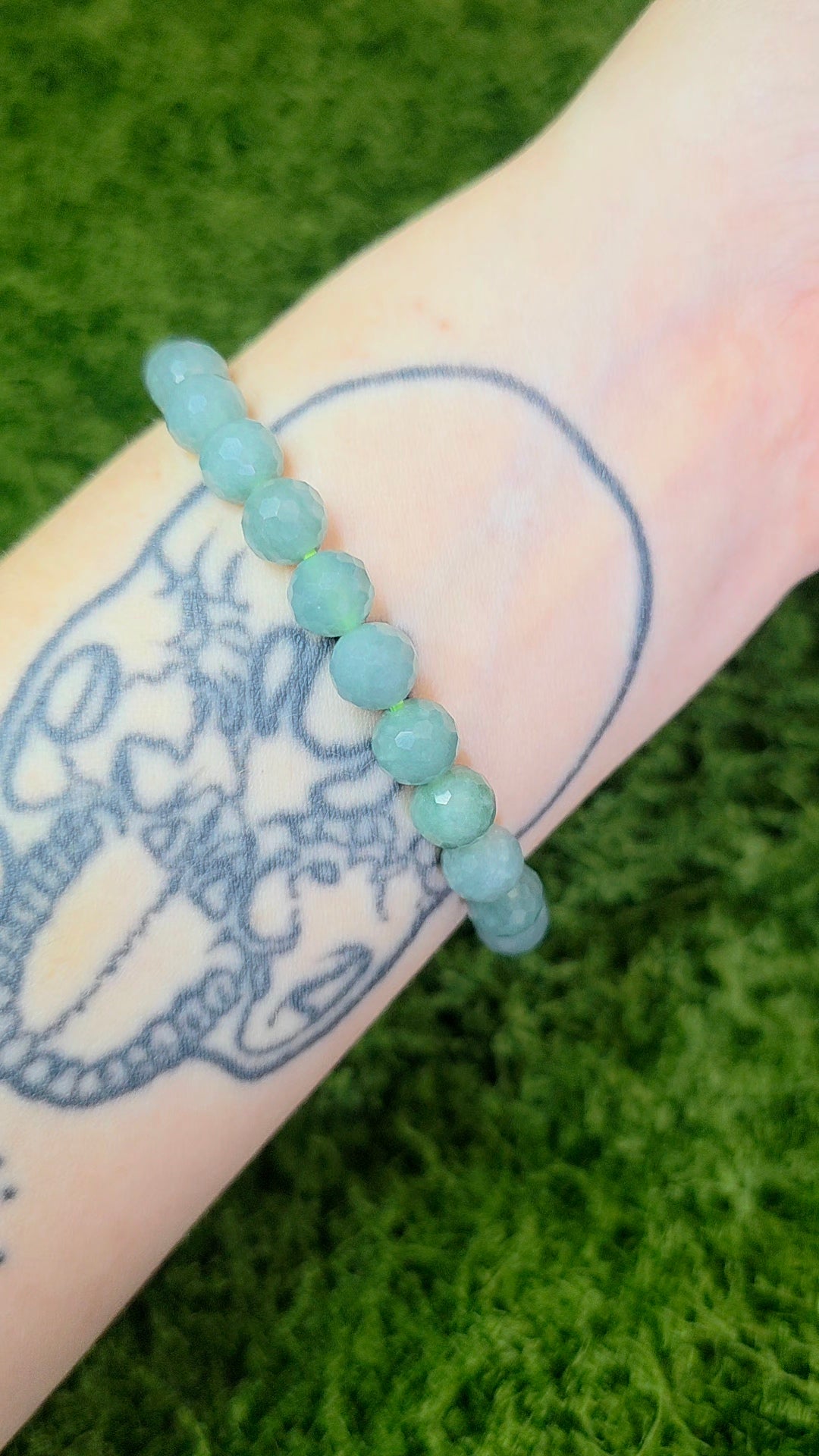 Jadeite and Wood Stretch Taotie Mask Bracelet
