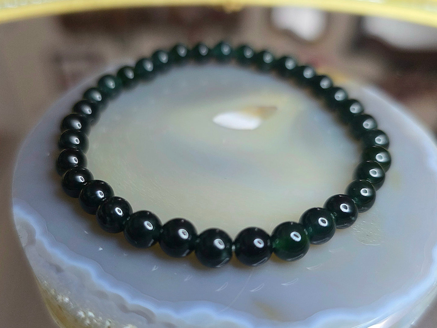 Deep Blue Water Jadeite Stretch Bracelet