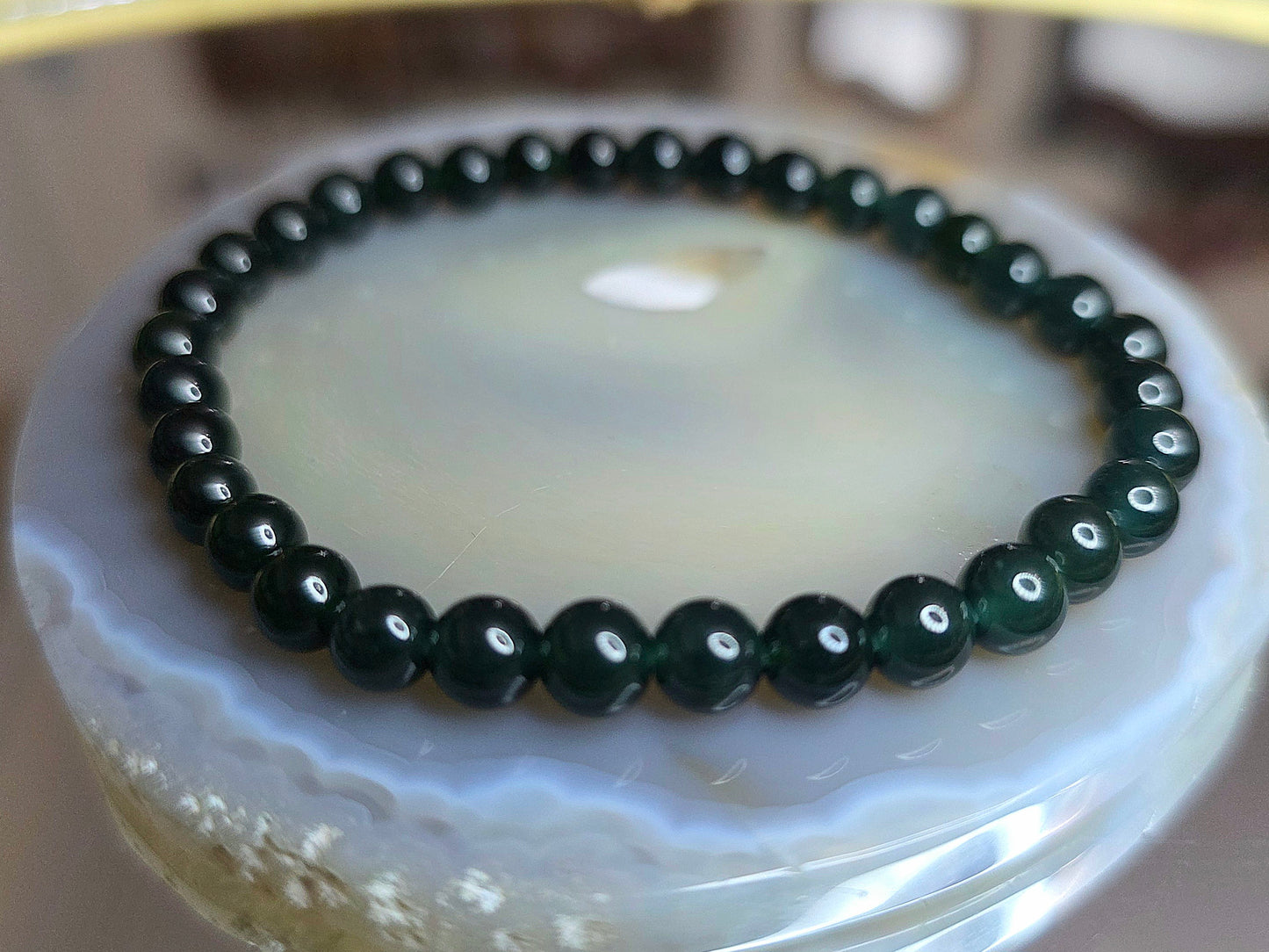 Deep Blue Water Jadeite Stretch Bracelet