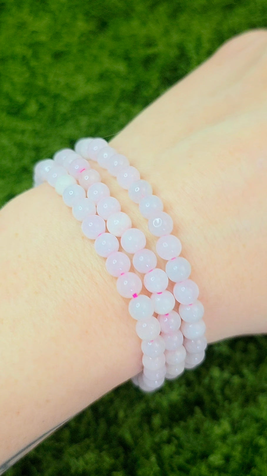 5mm White Jadeite Stretch Bracelet on Pink Cord