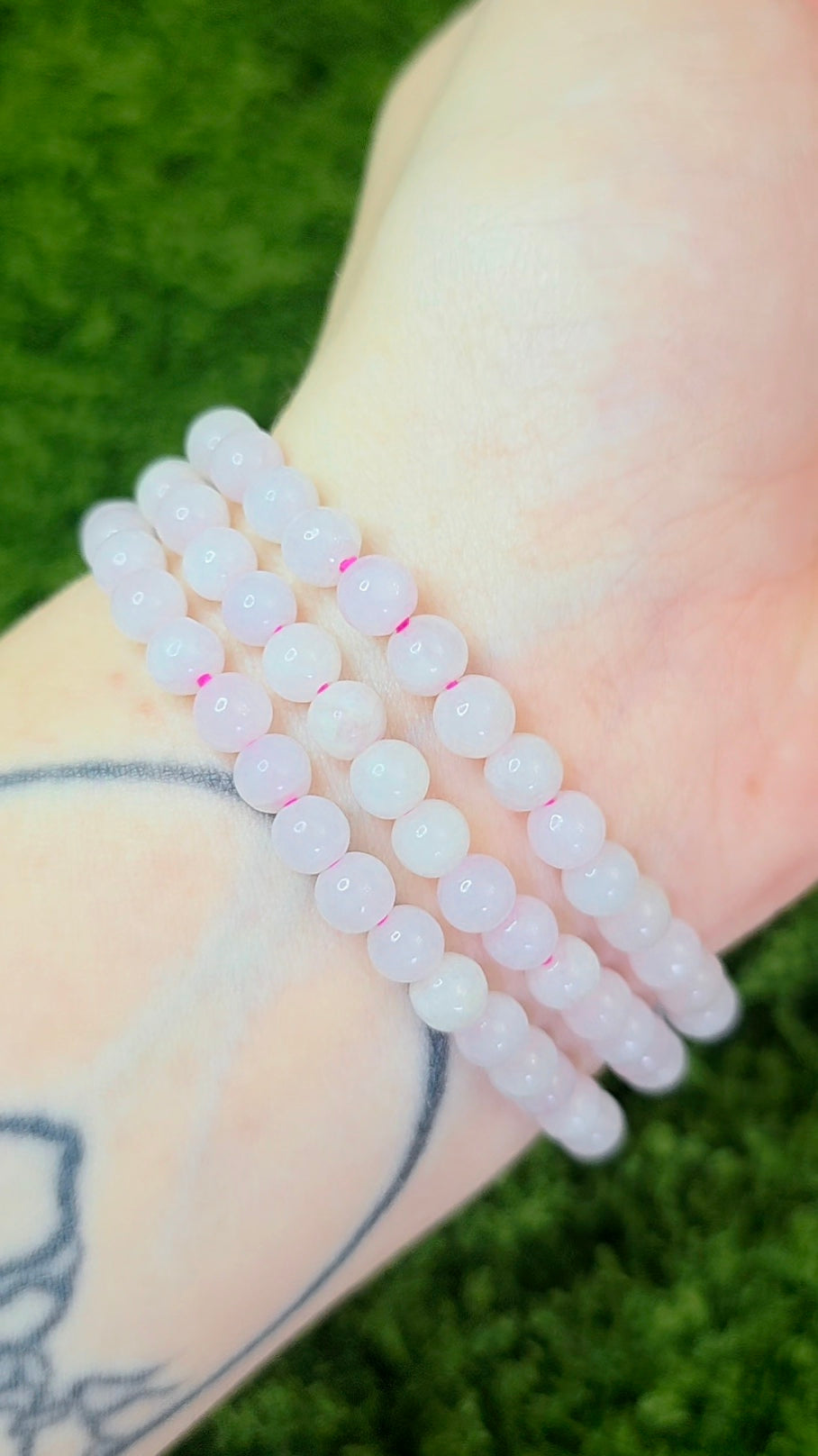 5mm White Jadeite Stretch Bracelet on Pink Cord
