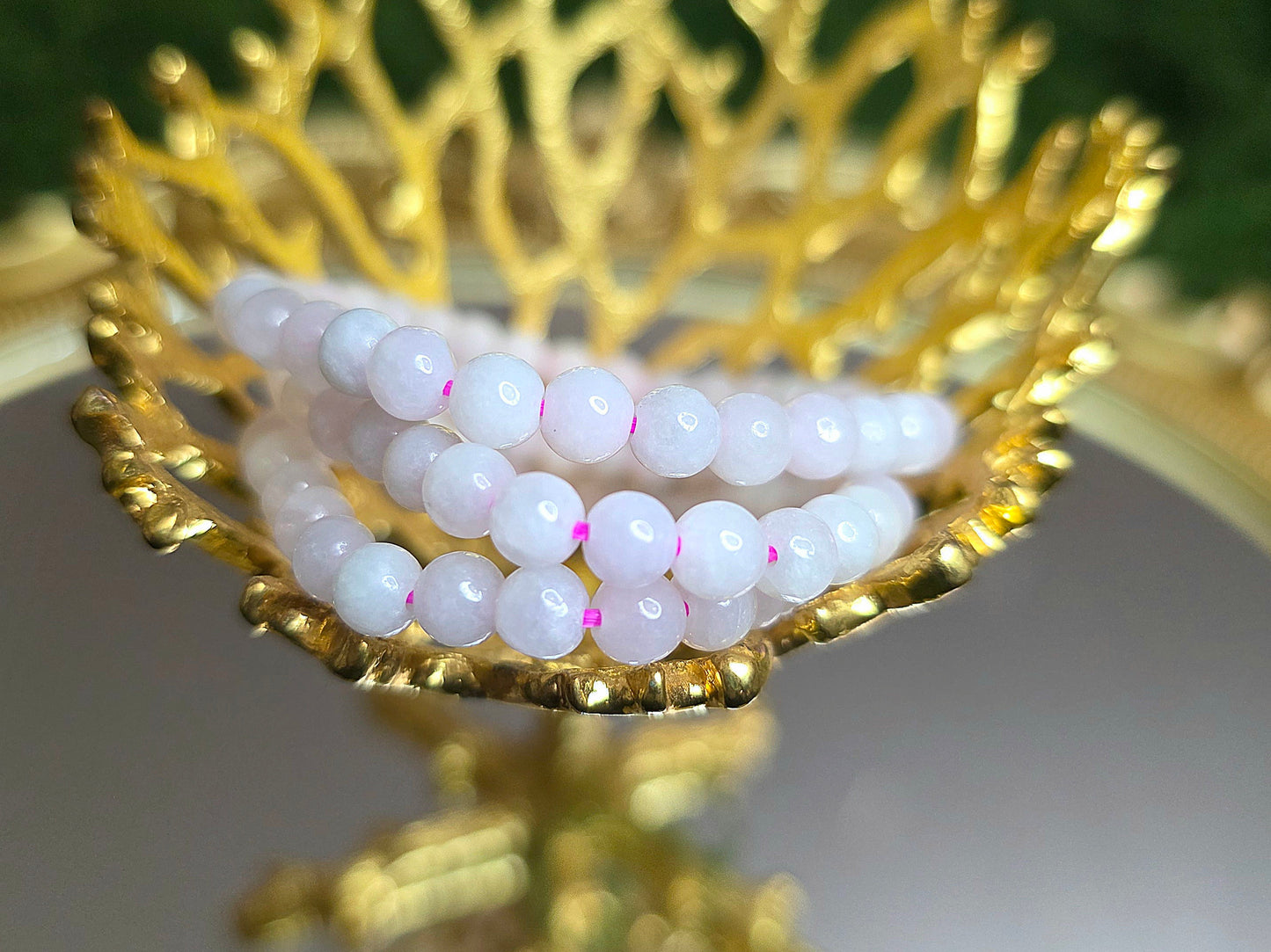 5mm White Jadeite Stretch Bracelet on Pink Cord