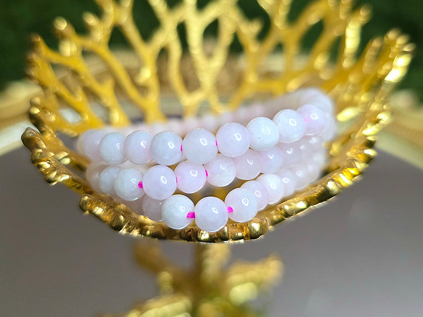 5mm White Jadeite Stretch Bracelet on Pink Cord
