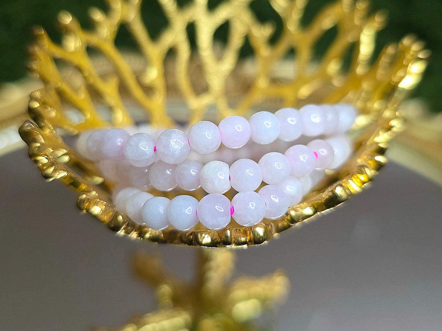 5mm White Jadeite Stretch Bracelet on Pink Cord