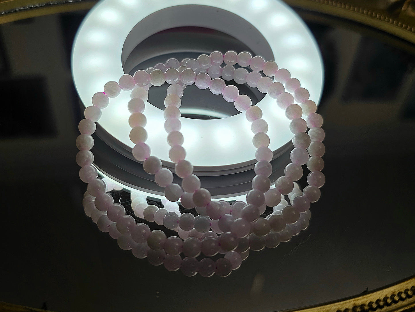 5mm White Jadeite Stretch Bracelet on Pink Cord
