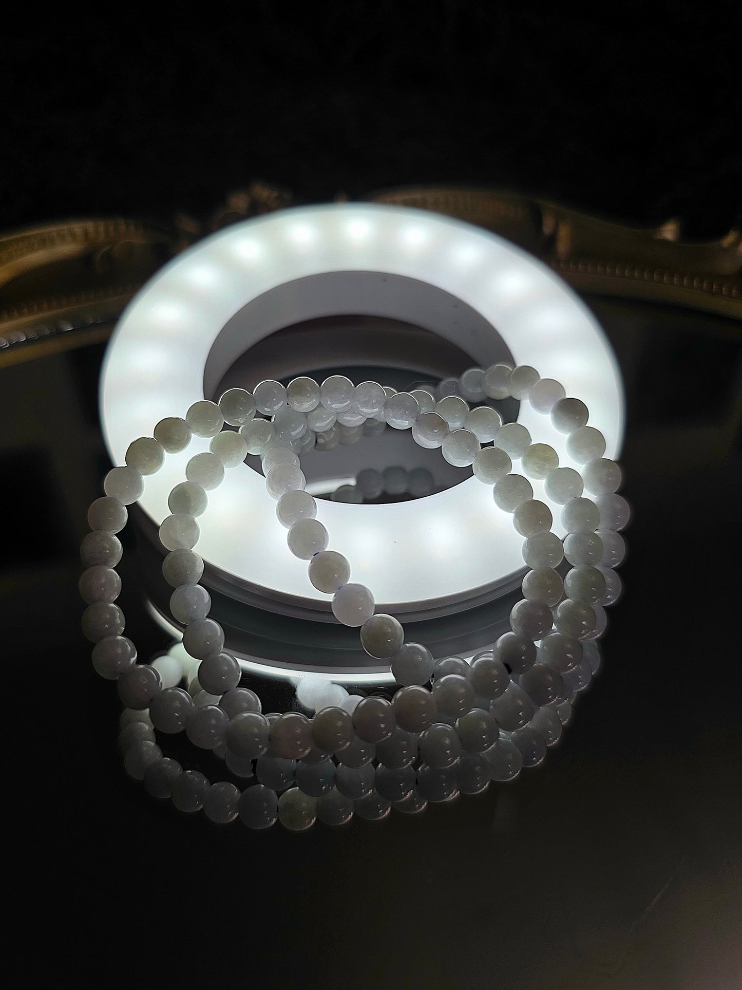 5mm White Jadeite Stretch Bracelet on Purple Cord