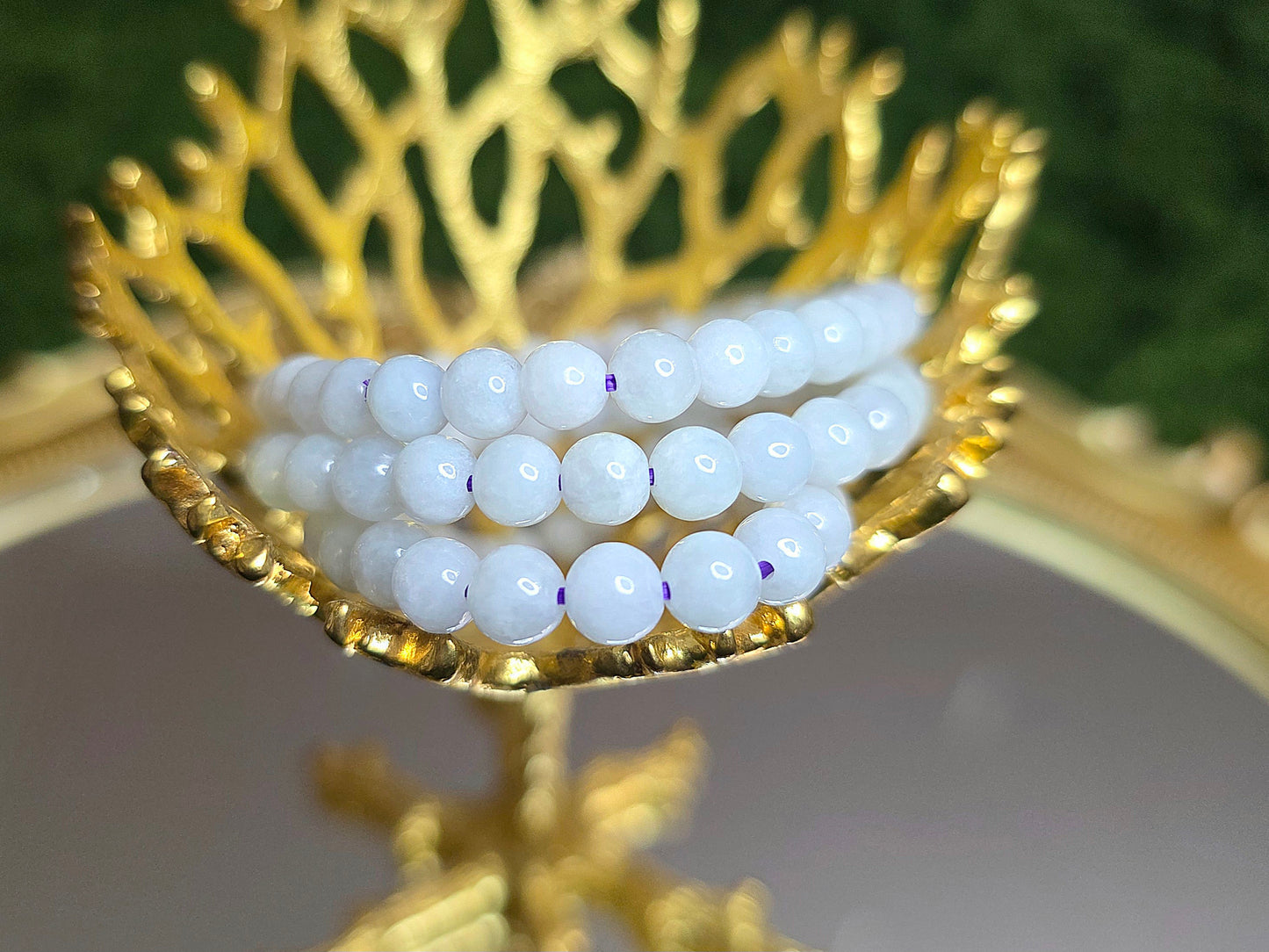 5mm White Jadeite Stretch Bracelet on Purple Cord