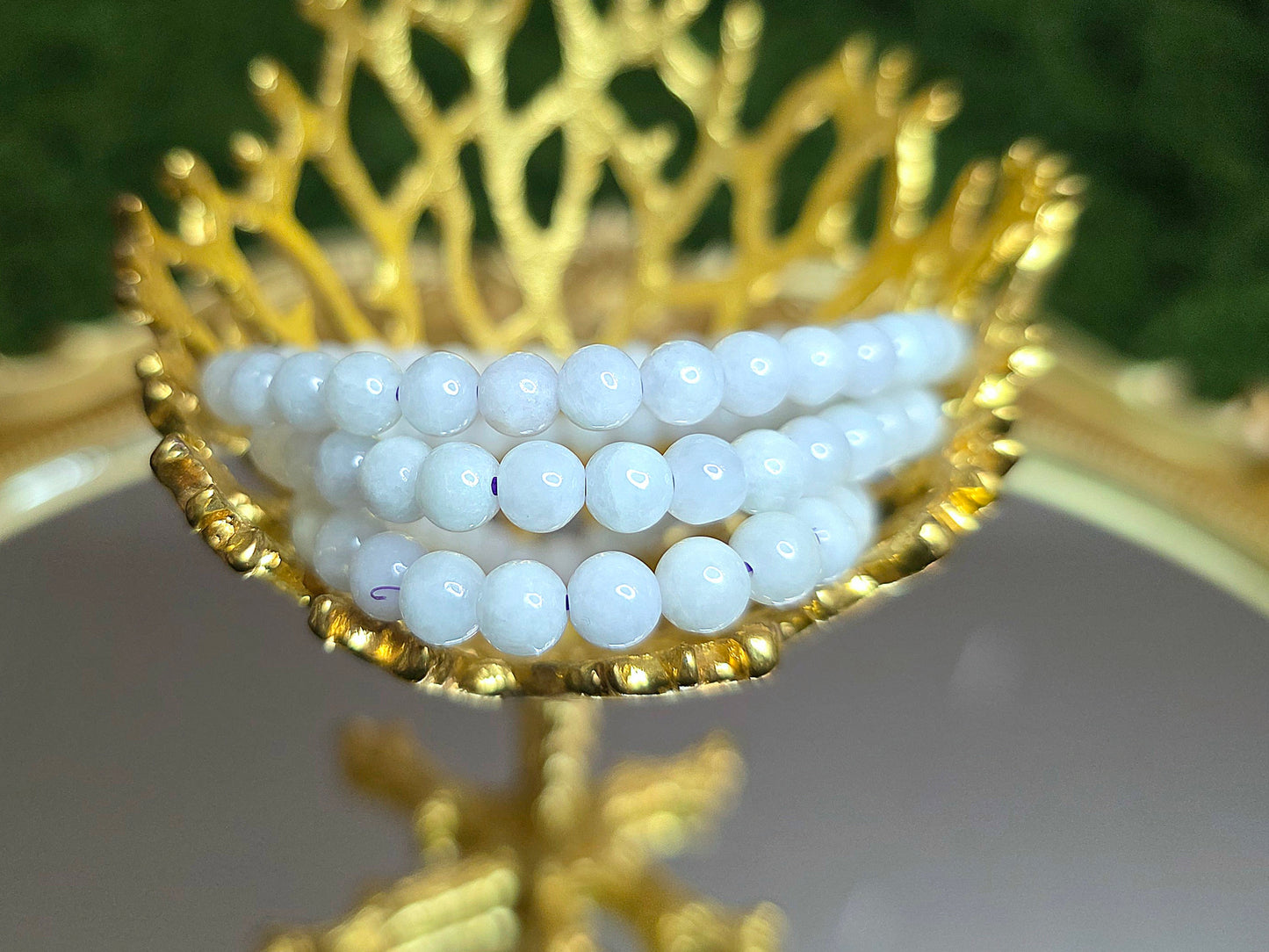 5mm White Jadeite Stretch Bracelet on Purple Cord