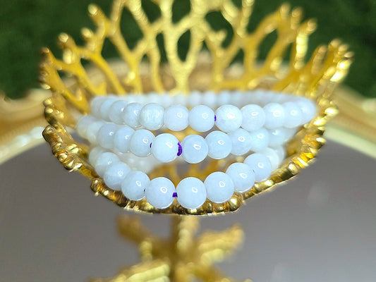 5mm White Jadeite Stretch Bracelet on Purple Cord