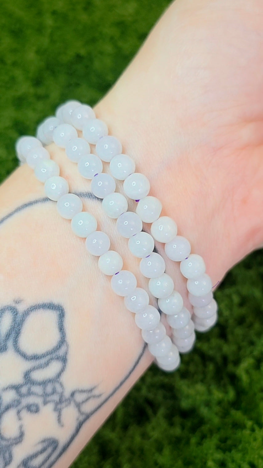 5mm White Jadeite Stretch Bracelet on Purple Cord