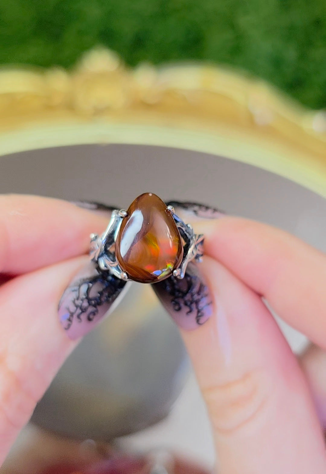 Fire Agate Teardrop Ring