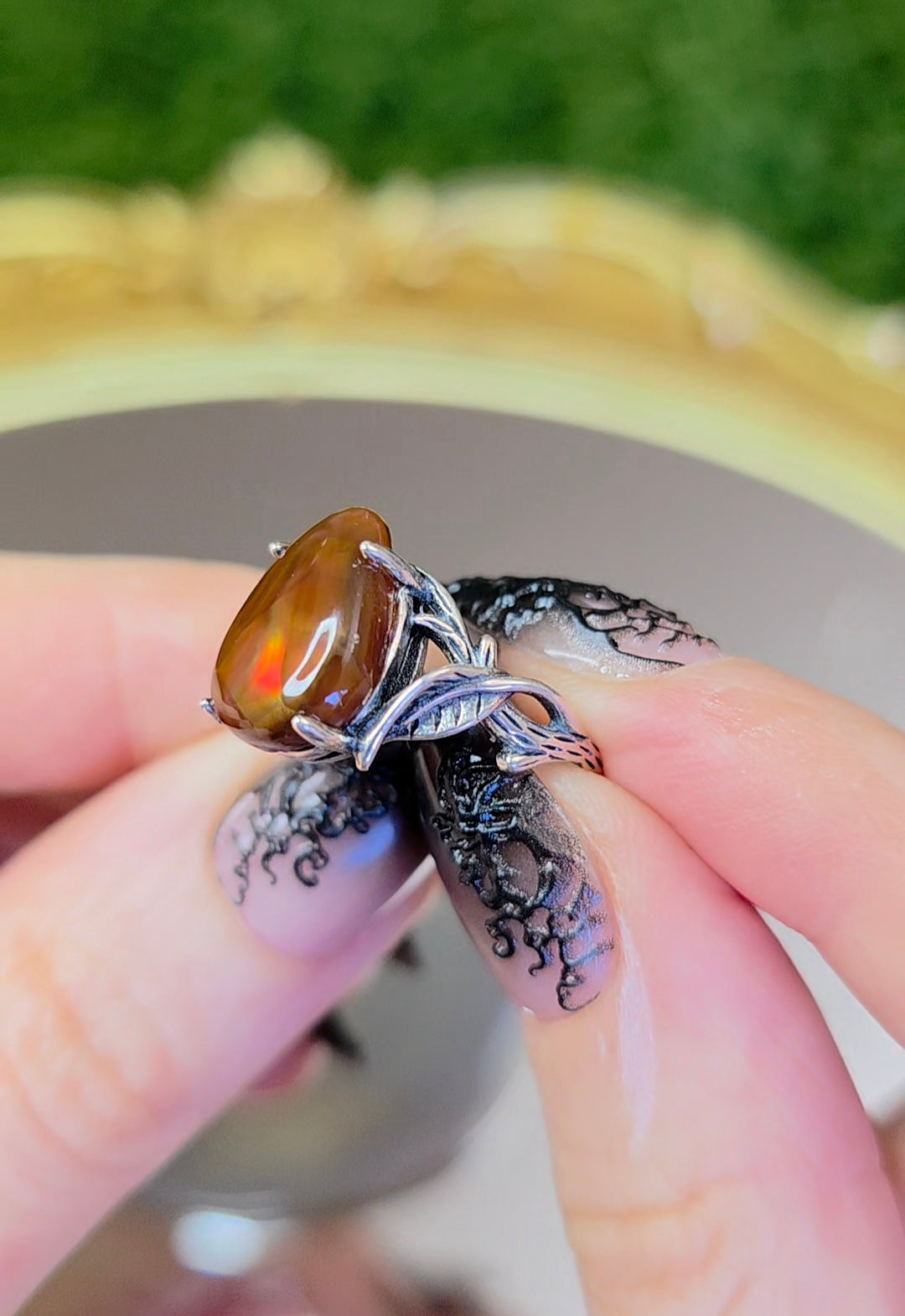 Fire Agate Teardrop Ring