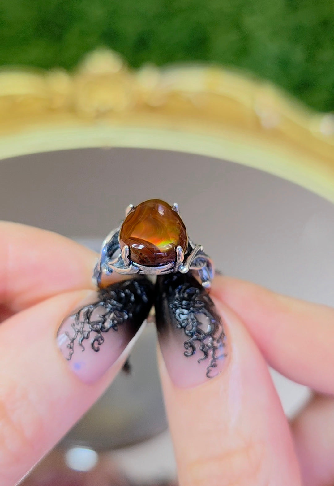 Fire Agate Teardrop Ring