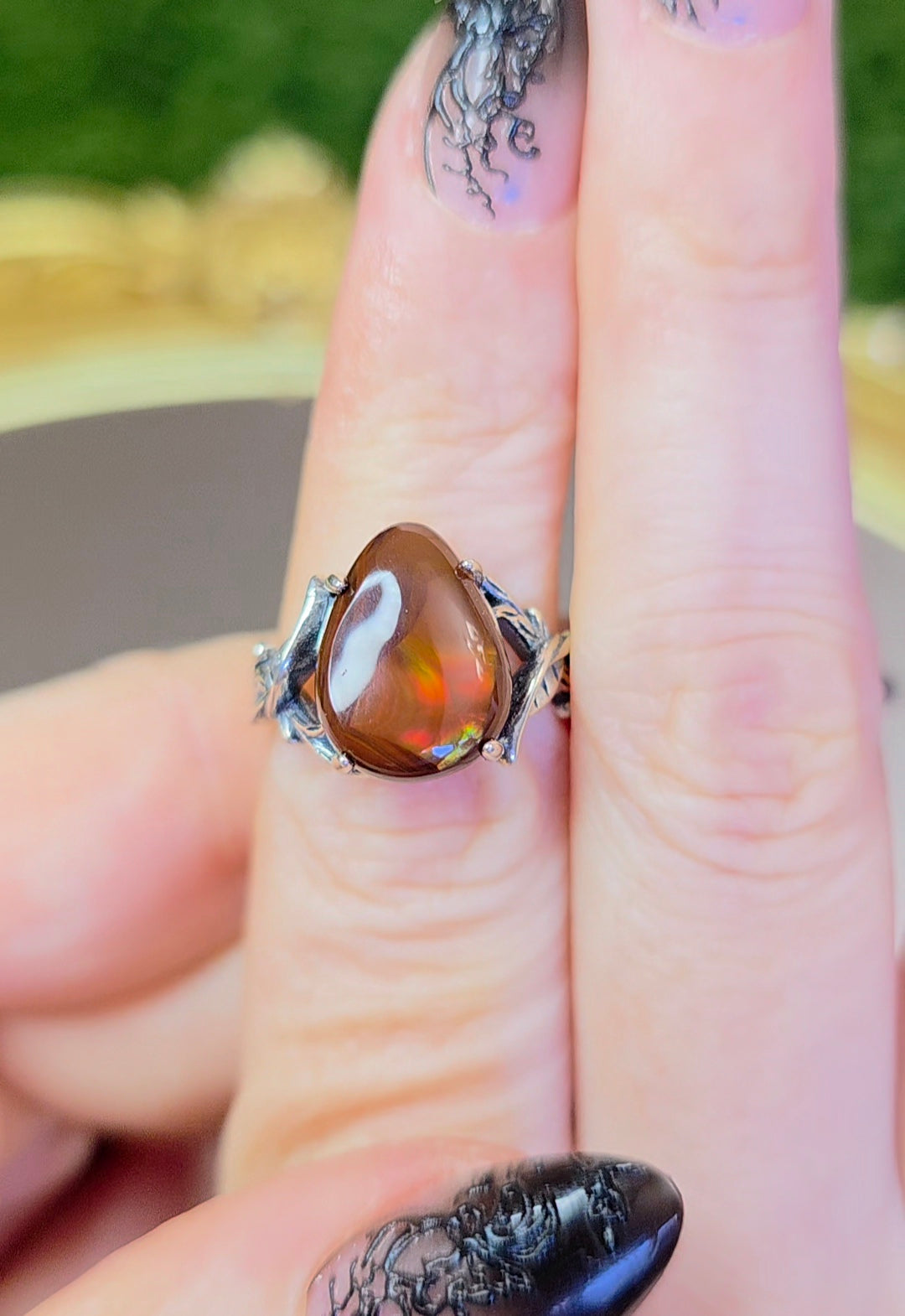 Fire Agate Teardrop Ring