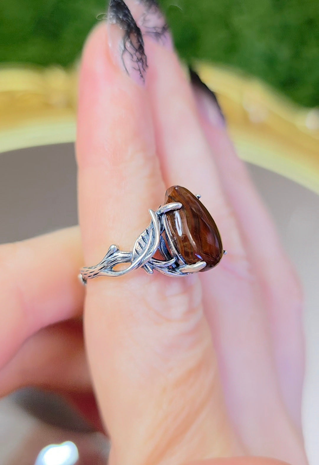 Fire Agate Teardrop Ring