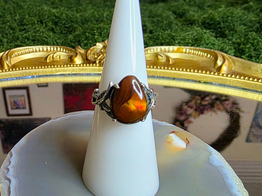 Fire Agate Teardrop Ring