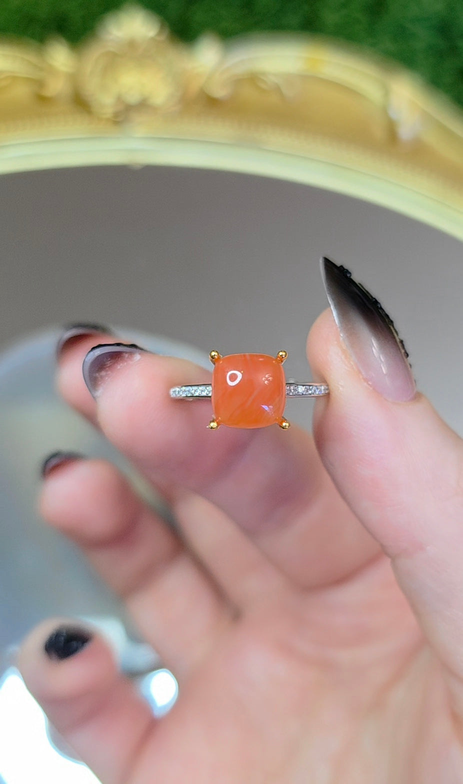 Nanhong Agate Square Ring A