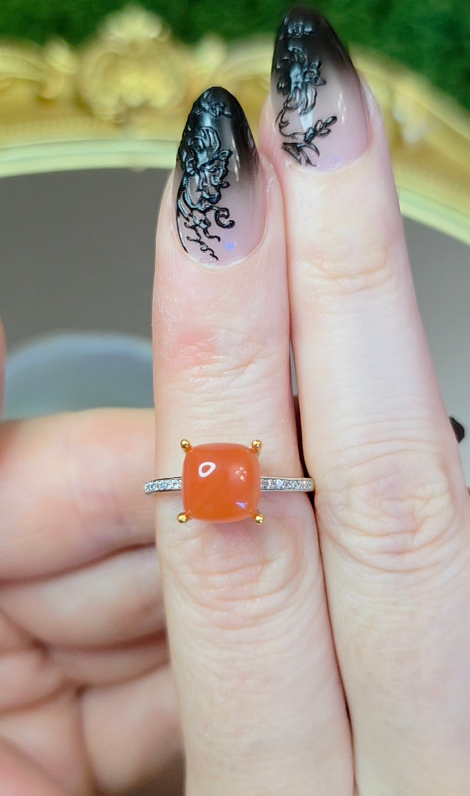 Nanhong Agate Square Ring A