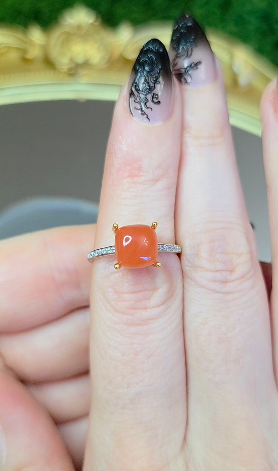 Nanhong Agate Square Ring A