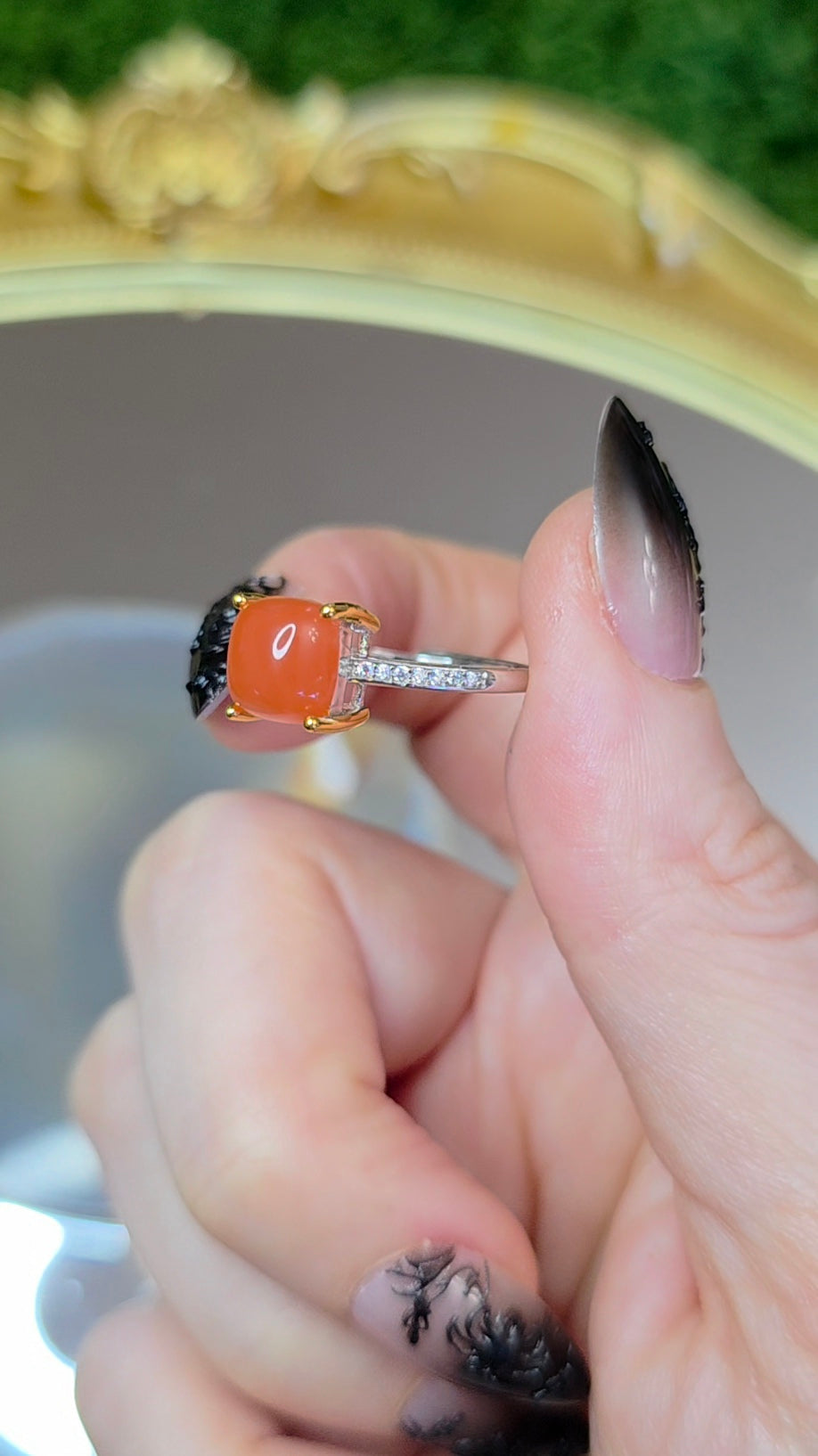 Nanhong Agate Square Ring B