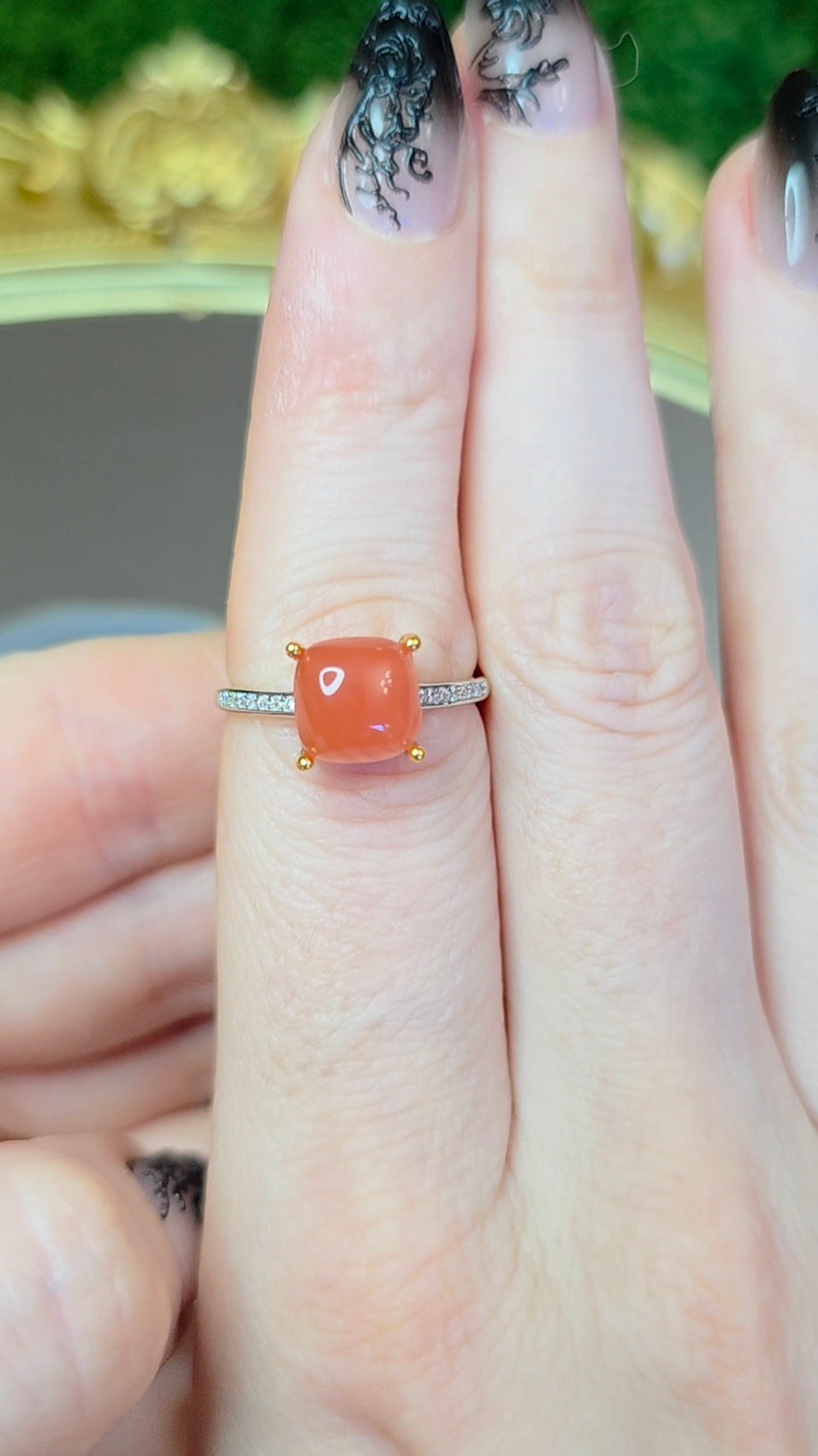 Nanhong Agate Square Ring B