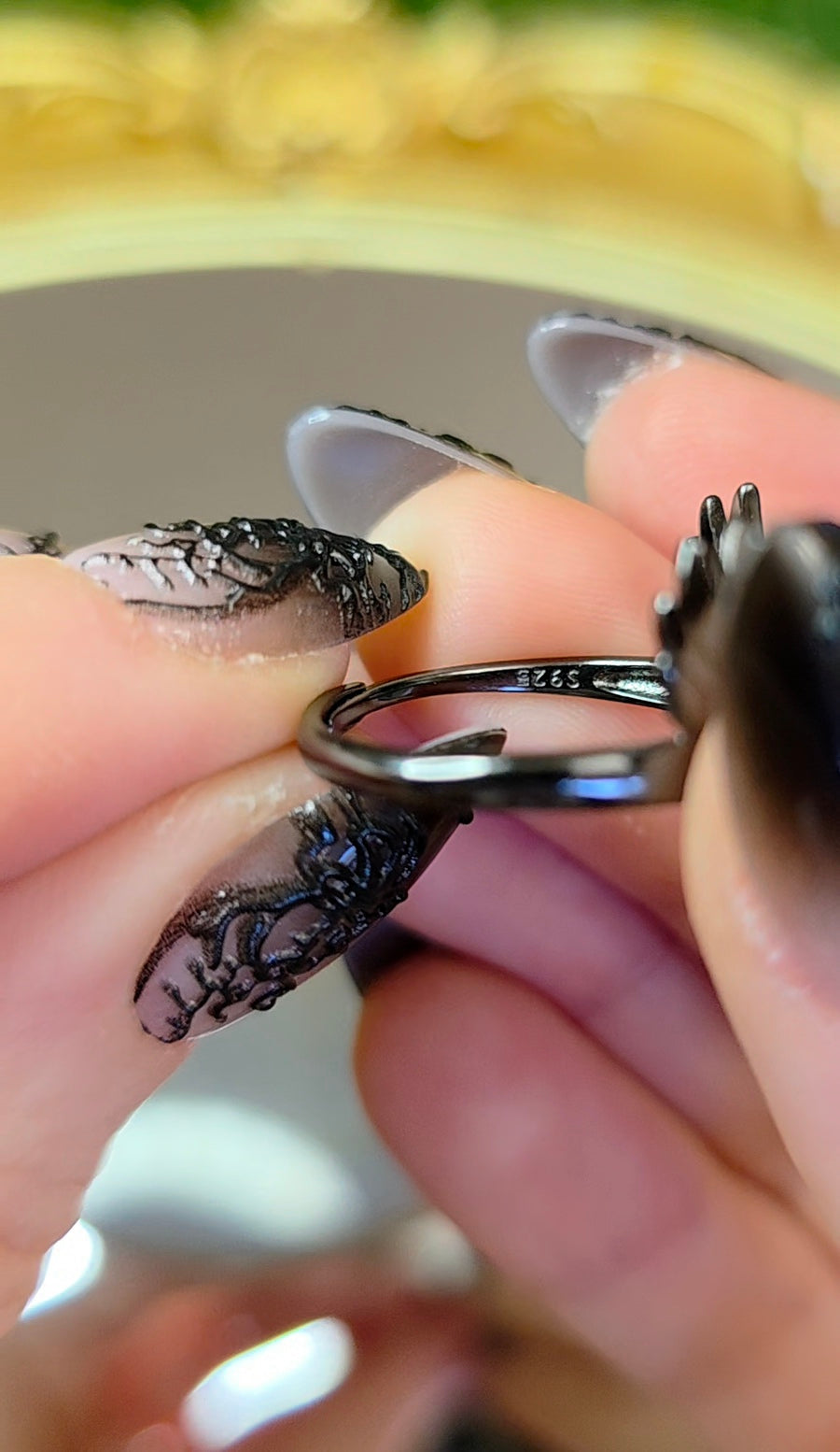 Opal and Black Silver Wings Ring