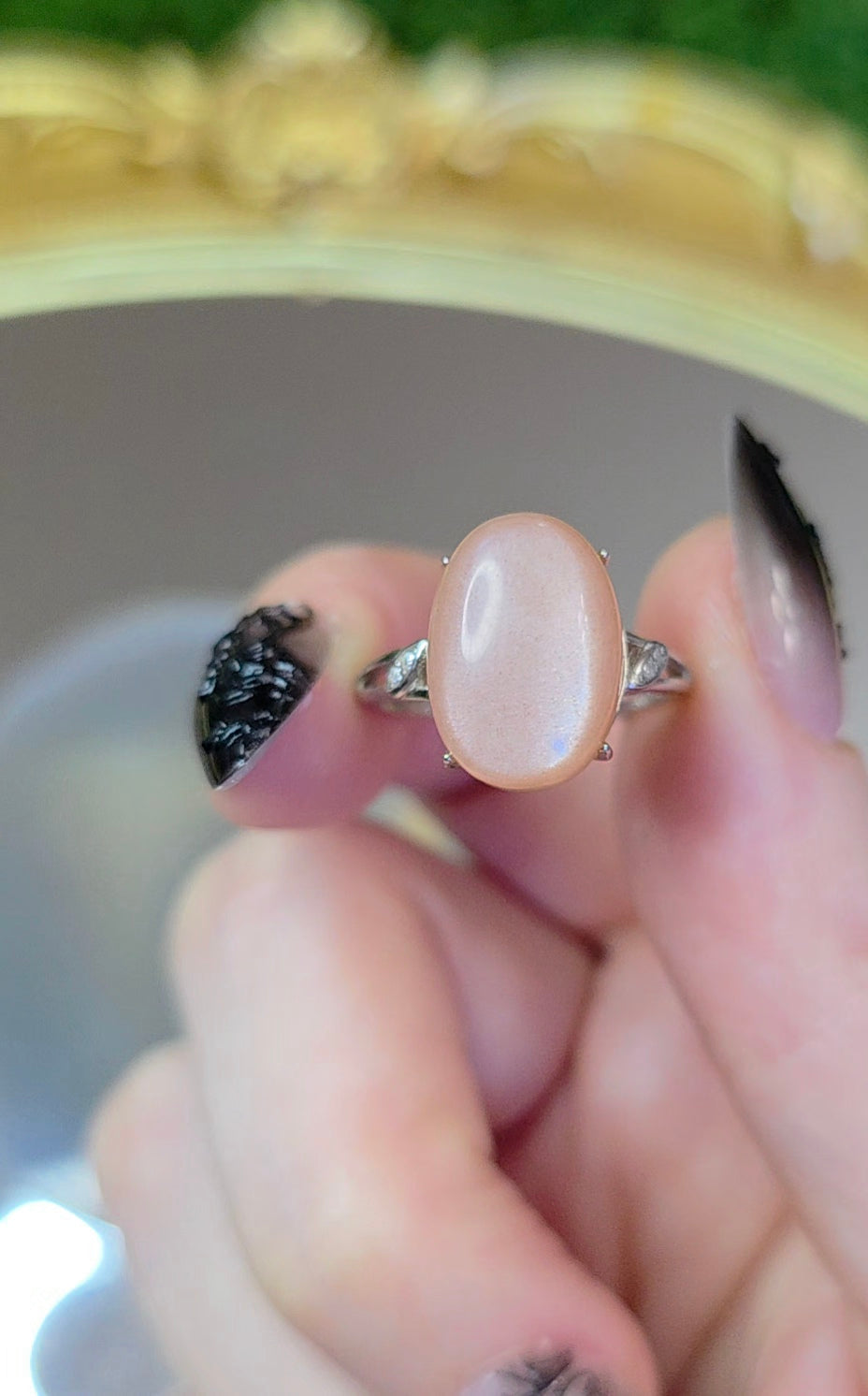Oval Peach Moonstone Ring B